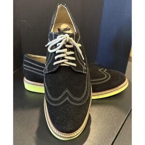 1901 Mens Black Suede Wingtip Oxford Dress Shoes Neon Green Sole Size 10.5 M